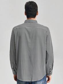 Officeau Camisa de vestir de manga larga con estampado de rayas, de estilo casual elegante para hombres, apta para primavera y verano - Negro - Ver 3