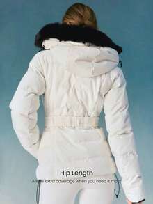 GLOWMODE Skidkollektion Backsidan Andningsbar Vattenavvisande Tjock Slitstark Avtagbar Fuskpälskant Huva Dragkedjor Fickor Avslappnad Passform Bältad Pufferjacka Höst Vinter Friluftsliv Skidkläder - Gräddvit - Visa 4