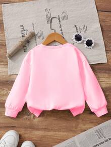 SHEIN Sudadera de cuello redondo para niña, sudadera rosa con estampado gráfico de 3 niñas cantando, versátil, casual y linda - Rosa - Ver 2