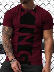 Manfinity LEGND 男士夏季休闲几何印花 T 恤 - 酒紅色 - 查看 1