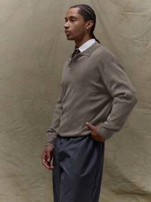 Musero Basic Long Sleeve Button Up Collard Shirt Knit Jumper Fall Autumn Winter Knitwear - Brown - View 4