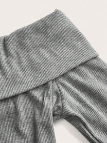 SHEIN EZwear Top moulant à manches longues évasées et épaules dénudées pour femmes, convient pour l'automne/l'hiver - Gris foncé - Voir 4