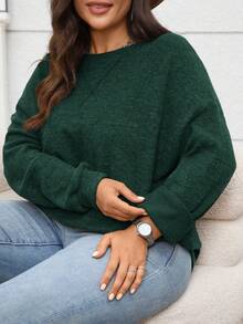 EMERY ROSE Plus Size Women's Casual Everyday Commute Simple Solid Color Drop Shoulder Loose Thermal Lined Warm Sweatshirt, Autumn/Winter Plus Size Winter,New Year Going Out,2025 New,Simple And Fashionable For Everyday Wear, Christmas For Women ,New Year,Date Night Women