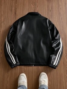 SWAVVY 男式撞色条纹黑色长袖夹克