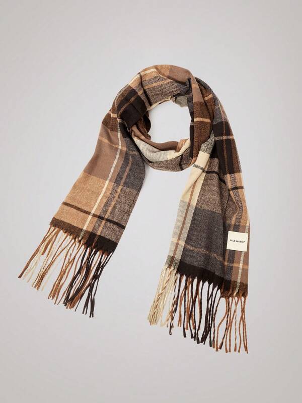 Officeau 1 قطعة وشاح رجالي مربع أنيق ومريح، دافئ للخريف/الشتاء، إكسسوار محبوك بشراشيب عصري، هدية مثالية للرجل