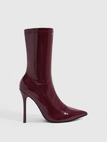 CUCCOO SZL 女士尖头细高跟踝靴，通勤、约会、聚会、度假时尚之选 - 酒紅色 - 查看 4