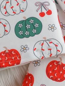 2 Stück Weihnachts-Baby-Mädchen Grafik-Muster Langarm Bodysuit und Leggings Pyjama Set