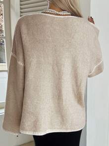 Livesso Women's Autumn Tie-Front Loose V-Neck Cardigan - Beige - View 2