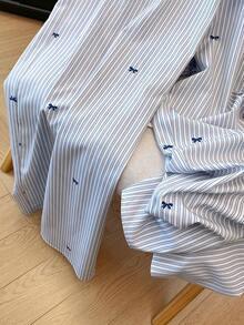 SHEIN Clasi 大码女式休闲蝴蝶结条纹印花撞色宽松纸袋腰阔腿裤