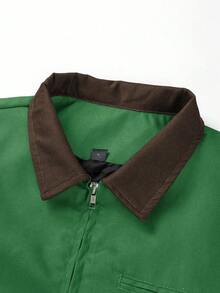 Manfinity Roghcode Men's Street Style Contrast Color Long Sleeve Jacket - Green - View 4