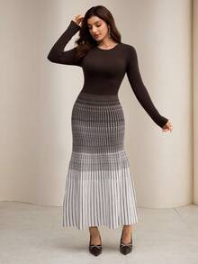 Modelyn Women's Elegant Commuter Color Block Knit Dress - Multicolor - View 3