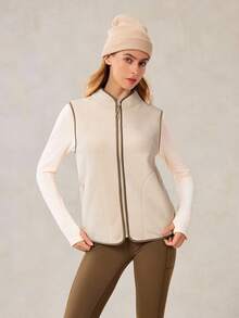 OutZeal Women Soft Warmth Fleece Stand Collar Multi Pocket Outdoor Fleece Vent Jacket Hiking Camping Fall Winter - Apricot - View 5