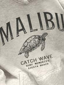 SHEIN Sudadera con capucha de manga larga y hombros caídos, de corte holgado y casual para mujer