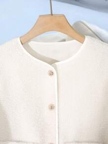 GlowEve 女士时尚保暖羊毛纽扣常规夹克，秋季 - 白色 - 查看 3