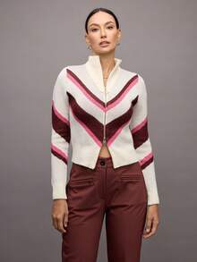 Activina 女式高尔夫和网球条纹长袖拉链领针织开衫 - 彩色 - 查看 9