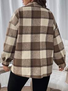 SHEIN LUNE Plus Plaid Flap Pocket Drop Shoulder Coat Fall Winter Cloth For Women Autumn