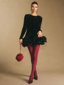 Poéselle Women's Dress Black Sequin Bubble-Hem Mini Dress – Long-Sleeve Statement Party & NYE Cocktail Outfit Black Sequin Dress Bubble Hem Dress Long Sleeve Cocktail Dress Statement Mini Dress Holiday Party Outfit NYE Dress Women's Solid Color Round Neck Long Sleeve Sequin Ruffle Hem Elegant Mini Dress Winter Dress Women Winter Clothes For Women Fall/Winter Christmas Party Dress Christmas Outfit For Women New Year Dress Elegant Dresses For Women Sequin Dress Black Dress