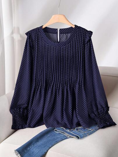 CosyJoli 大码女式圆点圆领长袖大码驼色毛衣