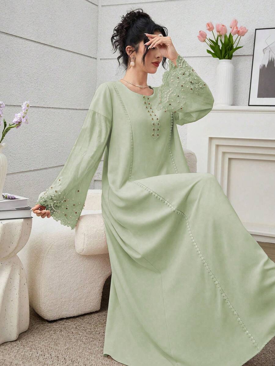 Yasmyna 优雅奢华的拼接设计宽松时尚年轻女士连衣裙 - 薄荷綠 - 查看 1