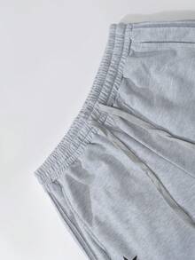 Manfinity Roghcode Men's Fashionable Loose Fit Wide Leg Sweatpants,Star Print Knit Sports Pants,Elastic Waist,Dark Grey,Summer,Streetwear,Gym,Light Grey,Back To School - Light Grey - View 4