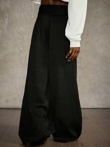 PAVTROS Men's Solid Color High Waist Wide Leg Loose Casual Pants,Black Autumn Elegant Oversized Evening Rave Baggy Trousers - Black - View 2