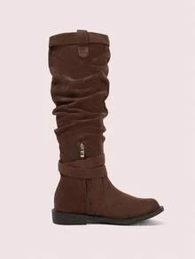 CUCCOO DOLLMOD Women's Mid-Calf Boots, Pleated Fashion Slim Slouchy Boots, Thick Sole - Brown - View 10