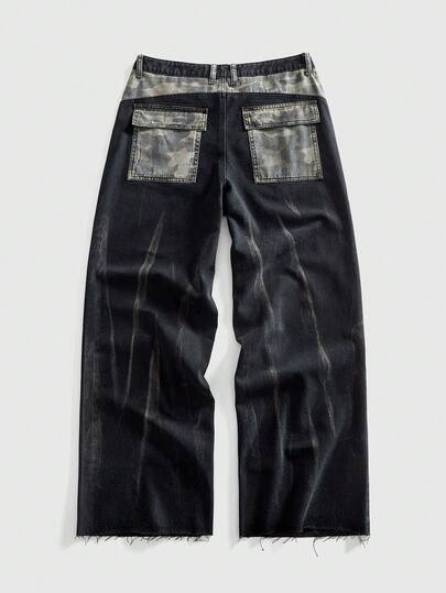 Street Life Jeans en denim ample à patchwork camouflage pour hommes