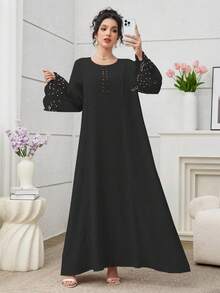 Yasmyna Elegant & Luxurious Patchwork Design Loose Fit Fashionable Young Women's Dress - Black - View 6