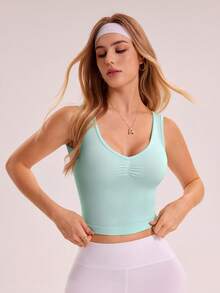 SHEIN Sovereign Charm 女式露背运动背心，适合跑步、健身、锻炼、秋冬季 - 薄荷綠 - 查看 4