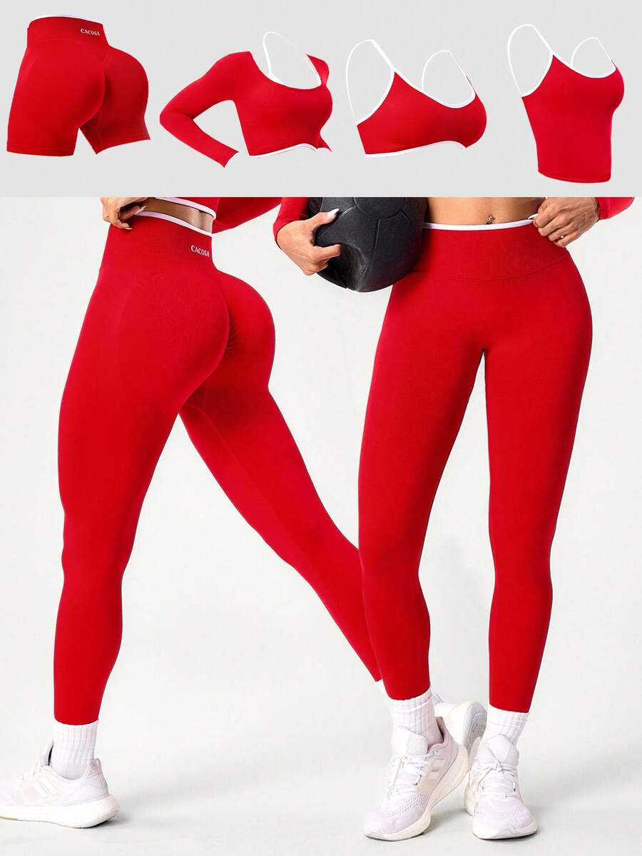 Seamluxe SHEIN Sport Nahtlose rote Damen Sport Leggings, Yoga, Fitness, Alltags Kurzhosen