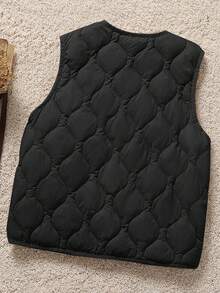 Linhara 大码休闲简约时尚超轻V领背心，适合秋冬季节穿着，带口袋 - 黑色 - 查看 2