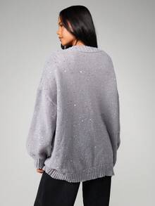 MISSGUIDED Cárdigan de Navidad con cuello en pico oversize, cierre con botones y detalles con lentejuelas para capas de invierno - Azul - Ver 2
