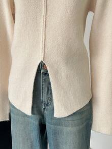 Celisse Women's Sexy V-Neck Design Slit High Stretch Fitted Knit Top, Autumn/Winter - Apricot - View 4