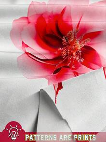 EMERY ROSE 母亲节休闲简约红色大码不对称花卉七分袖全身印花大码衬衫，春夏假期