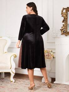 Modelyn Plus Size Elegant Color Block Party Dress - Black - View 2