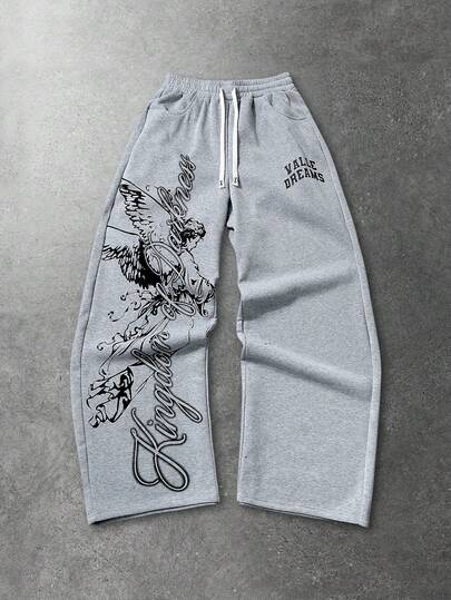Street Life Men's Thermal Lined Sweatpants With Graphic Print, Unisex Design, Autumn/Winter