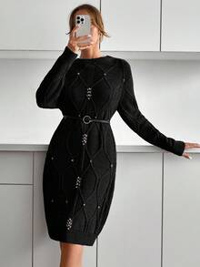 EURMUSE Váy len nữ dệt kim màu xám - màu đen - Xem 5