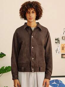 Open Phase Áo khoác Maillard Vintage màu nâu nhẹ, kiểu dáng tiện dụng cho nam, áo khoác bomber giả da lộn thường ngày, thích hợp cho mùa xuân, thu và đông, phong cách retro Mỹ, unisex, dáng rộng thoải mái – Phù hợp cho trang phục hàng ngày và kỳ nghỉ hè. - Màu nâu  Mocha - Xem 5