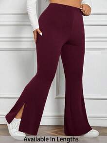 SHEIN PETITE CURVE Plus Petite 女式开叉喇叭裤 - 棕色 - 查看 1