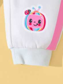 CoComelon X SHEIN 2pcs/Set Baby Girl Cute Cartoon Boy & Girl Graphic Colorblock Round Neck Long Sleeve Sweatshirt & Sweatpants Knit Sports Outdoor Casual Outfit