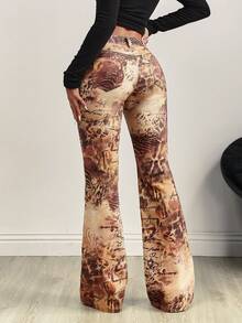 SHEIN Tall Tall Size Printed Sexy Stretch Fitted Washed Flare Jeans - Multicolor - View 2