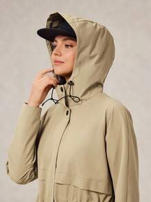 OutZeal 女式纯色简约日常长款风衣，背部交叉设计 - 卡其色 - 查看 11