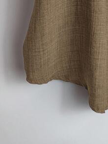 Rusticease 大码女式纯色V领卷袖衬衫，女式西装 - 卡其色 - 查看 7