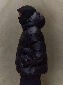 Musero Cropped Oversized Puffer Quilted Jacket Zip Through Hooded Coat SPRING SUMMER - Black - View 3