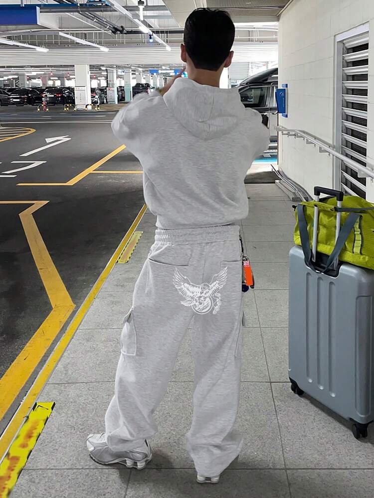 Men's Letter Print Fleece Hoodie Set, Streetwear Style, Autumn/Winter