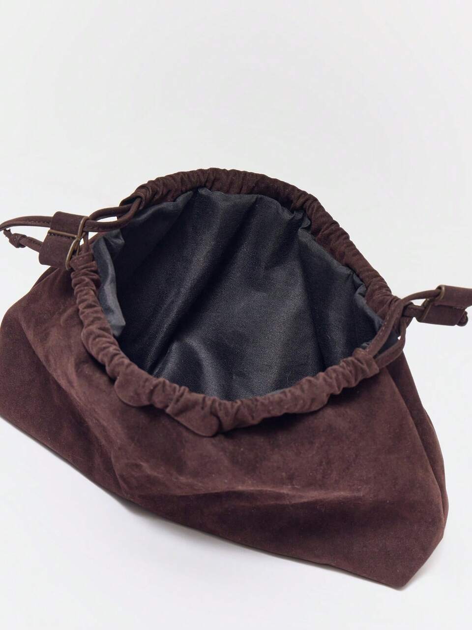 Brown Suede Drawstring Clutch Bag