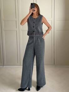 Siren Gaze 女士单排扣马甲裤套装，秋冬款 - 灰色 - 查看 1