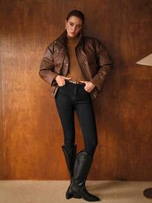 MOTF PREMIUM 拉链立领夹棉大衣 - 棕色 - 查看 7