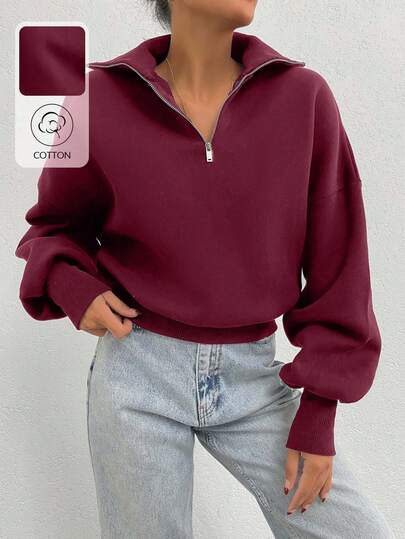 100% Cotton Collar With Zipper Pattern Oversize Sweatshirt