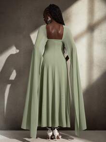 SHEIN Cherish Maternity Elegant Beaded Decor Maternity Dress For Photoshoot - Green - View 2